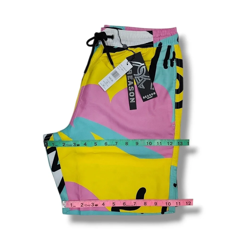 REASON BRAND All Over Print Swim Shorts‎ Multicolor AZSW-030 Men's Small